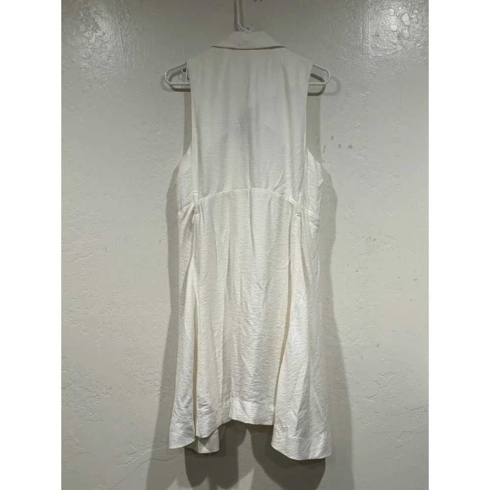 By Anthropologie White Longline Duster Vest Sleeveless Open Front M/L Petite NEW